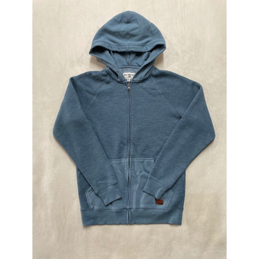 Billabong Mens Full Zip Hoodie Blue Fleece Raglan Sweatshirt Size M Y2K